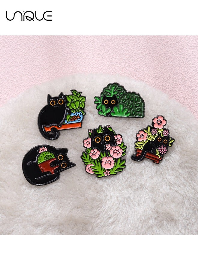 Unique 5Pcs Creative Cat Themes Enamel Pins Set, Cute Black Cat Pins for Women Kids, Animal Enamel Brooch Badges Pins for Bags Clothing  - Image 4