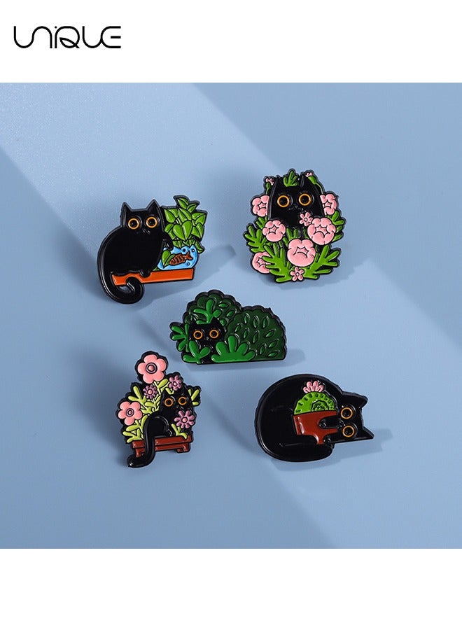 Unique 5Pcs Creative Cat Themes Enamel Pins Set, Cute Black Cat Pins for Women Kids, Animal Enamel Brooch Badges Pins for Bags Clothing  - Image 5
