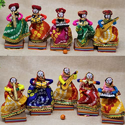 JH Gallery Rajasthani Multicolor Musician Bawla Puppets Idol, Set of 10, (5 Male & 5 Female) - Image 1