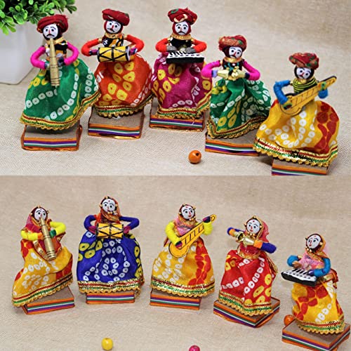 JH Gallery Rajasthani Multicolor Musician Bawla Puppets Idol, Set of 10, (5 Male & 5 Female) - Image 3