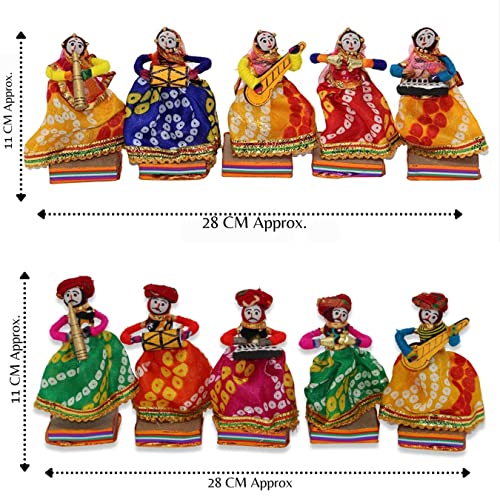 JH Gallery Rajasthani Multicolor Musician Bawla Puppets Idol, Set of 10, (5 Male & 5 Female) - Image 2