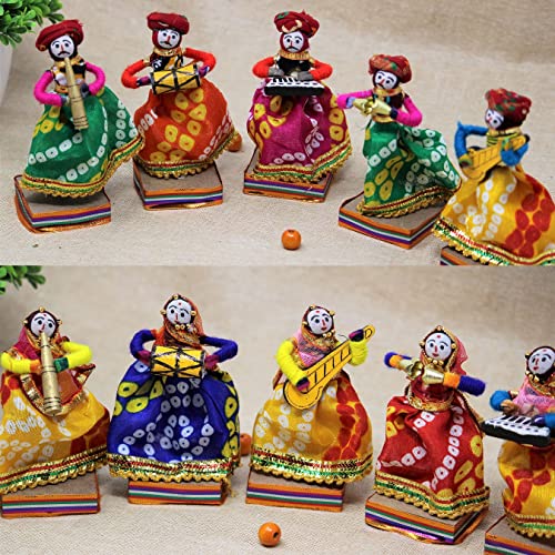 JH Gallery Rajasthani Multicolor Musician Bawla Puppets Idol, Set of 10, (5 Male & 5 Female) - Image 5