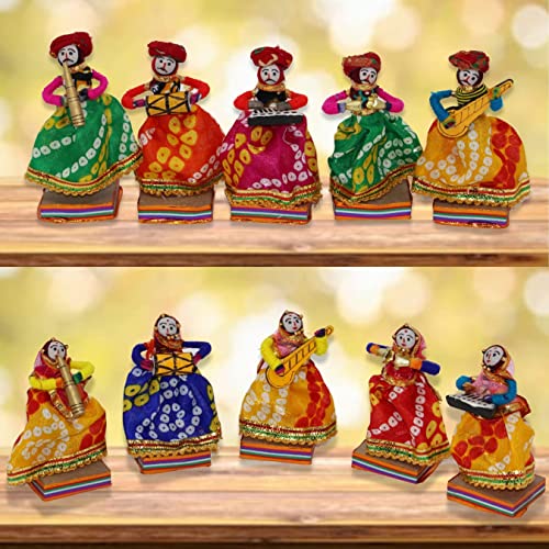 JH Gallery Rajasthani Multicolor Musician Bawla Puppets Idol, Set of 10, (5 Male & 5 Female) - Image 4