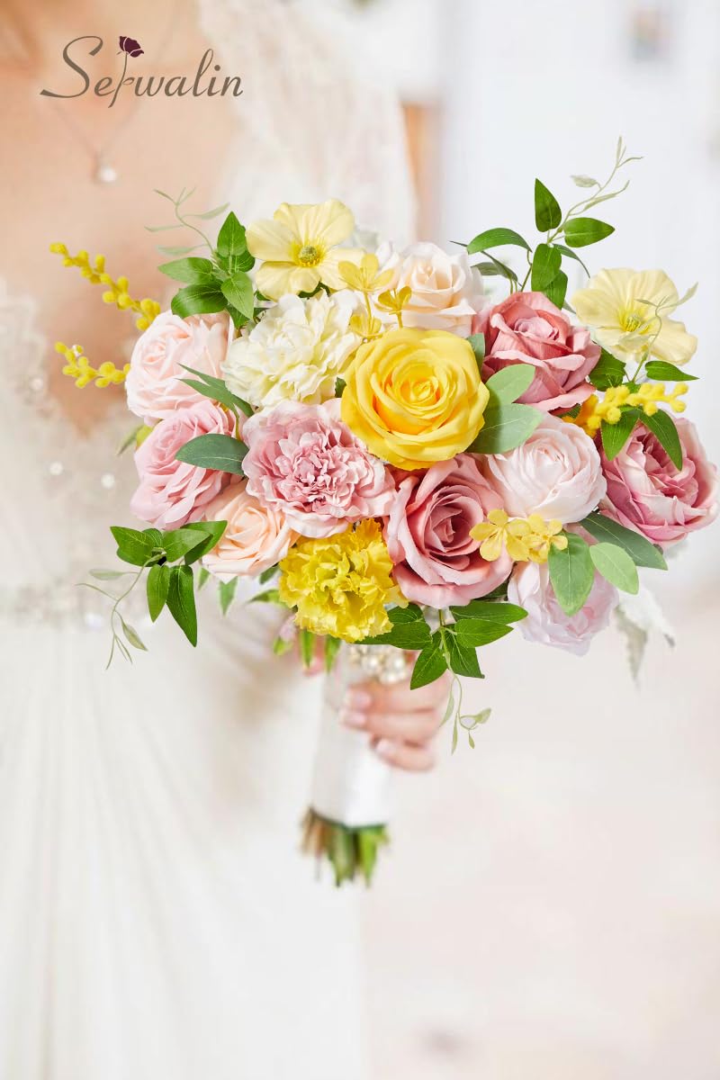 Serwalin Artificial Flowers Pink Yellow Silk Fake Flowers Box for DIY Wedding Bridal Bouquet  Wedding Cake Flowers for Table Centerpieces Birthday Party Bridal Shower Home Decorations - Image 5