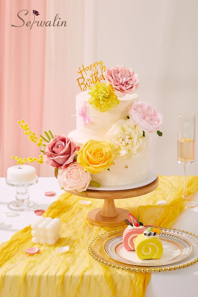 Serwalin Artificial Flowers Pink Yellow Silk Fake Flowers Box for DIY Wedding Bridal Bouquet  Wedding Cake Flowers for Table Centerpieces Birthday Party Bridal Shower Home Decorations - Image 4