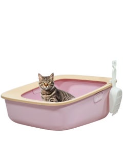 MAJIBAO Cat litter box with Sand drop pedal, Portable design, and Litter scoop, Extra-large semi-enclosed litter box for indoor cats and kittens, Durable plastic and easy to clean 59 cm (Pink)  - Image 1