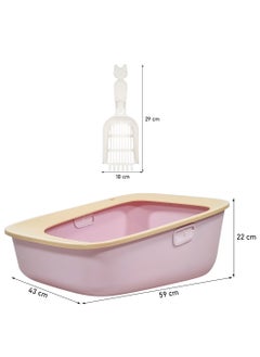 MAJIBAO Cat litter box with Sand drop pedal, Portable design, and Litter scoop, Extra-large semi-enclosed litter box for indoor cats and kittens, Durable plastic and easy to clean 59 cm (Pink)  - Image 2