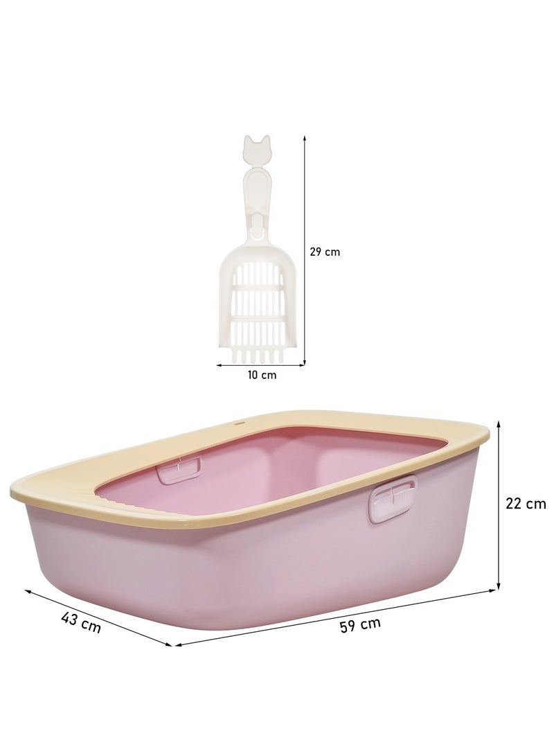 MAJIBAO Cat litter box with Sand drop pedal, Portable design, and Litter scoop, Extra-large semi-enclosed litter box for indoor cats and kittens, Durable plastic and easy to clean 59 cm (Pink)  - Image 2