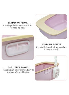 MAJIBAO Cat litter box with Sand drop pedal, Portable design, and Litter scoop, Extra-large semi-enclosed litter box for indoor cats and kittens, Durable plastic and easy to clean 59 cm (Pink)  - Image 3