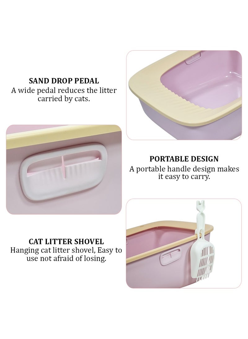 MAJIBAO Cat litter box with Sand drop pedal, Portable design, and Litter scoop, Extra-large semi-enclosed litter box for indoor cats and kittens, Durable plastic and easy to clean 59 cm (Pink)  - Image 3