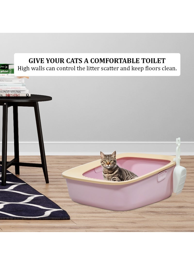 MAJIBAO Cat litter box with Sand drop pedal, Portable design, and Litter scoop, Extra-large semi-enclosed litter box for indoor cats and kittens, Durable plastic and easy to clean 59 cm (Pink)  - Image 5