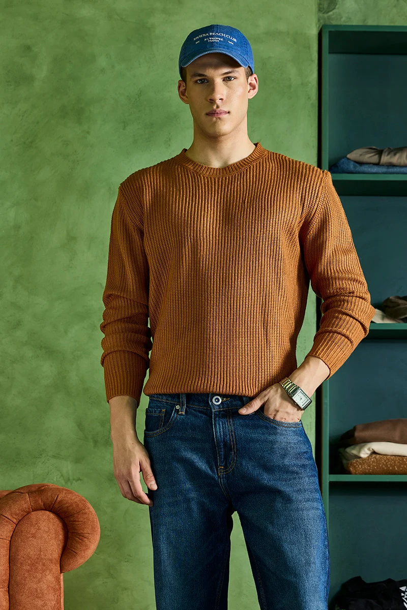 SNITCH Brown Fisherman Knit Sweater