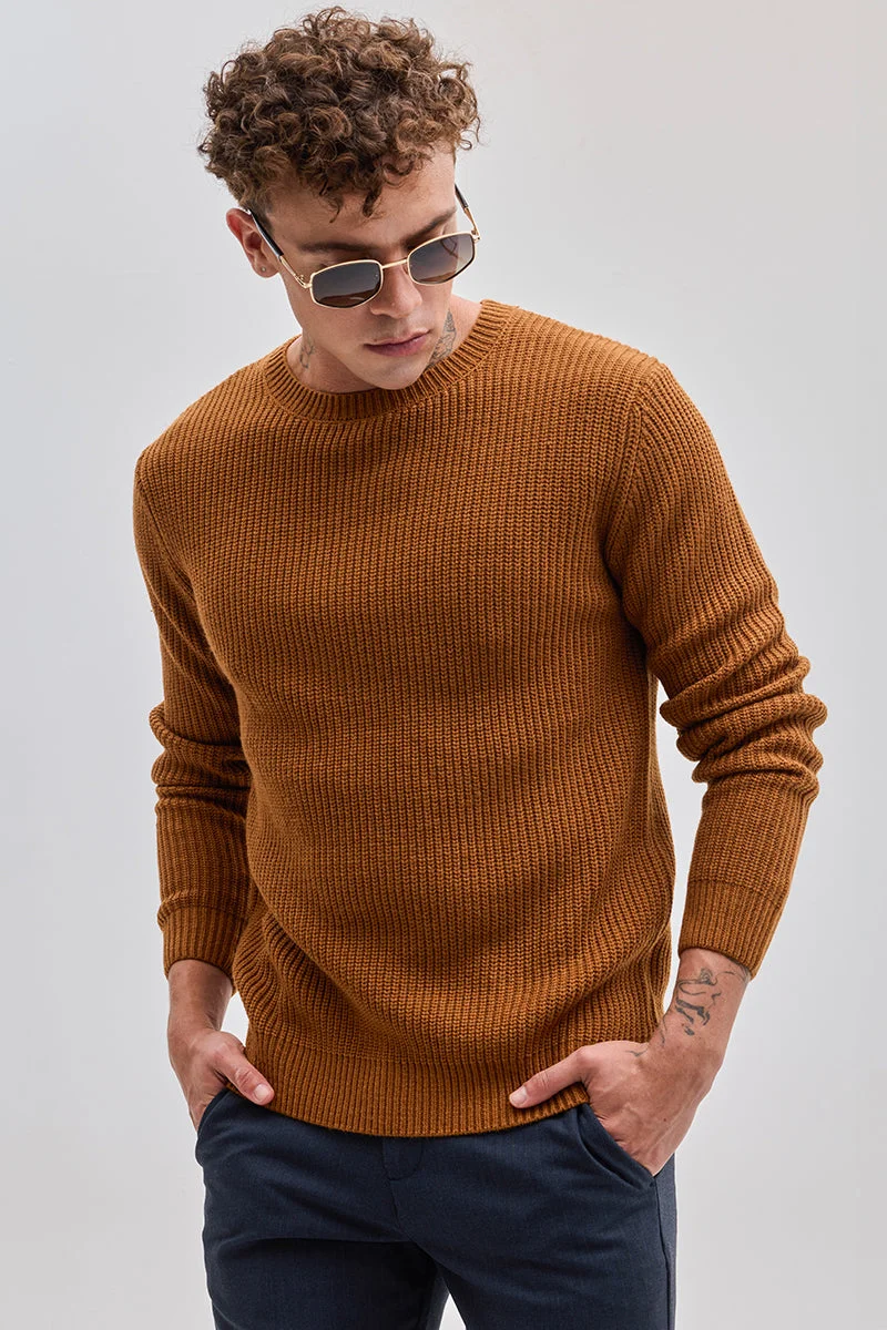 SNITCH Brown Fisherman Knit Sweater