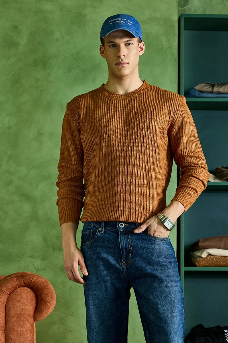 SNITCH Brown Fisherman Knit Sweater