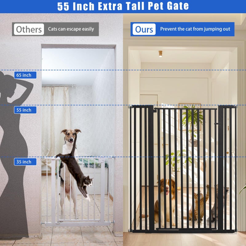 SHYUJAJIE 55 Inch Extra Tall Pet Gate for Cats,29.92"-43" Adjustable Wide Dog Gates,Pressure Mounted Walk Through Tall Pets Gate for Doorways,Hallway,Stairs(Black) - Image 3