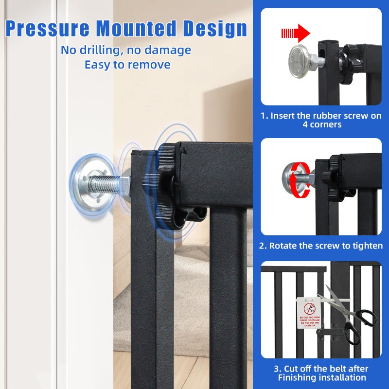 SHYUJAJIE 55 Inch Extra Tall Pet Gate for Cats,29.92"-43" Adjustable Wide Dog Gates,Pressure Mounted Walk Through Tall Pets Gate for Doorways,Hallway,Stairs(Black) - Image 5