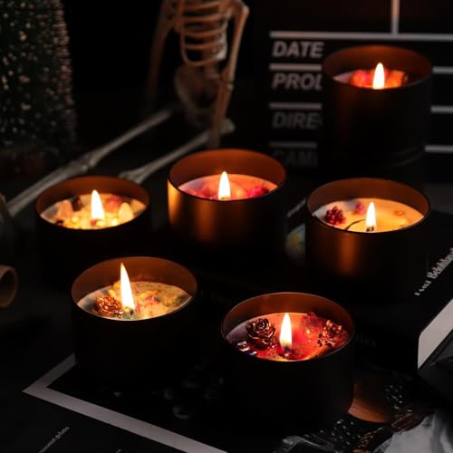 YJHSS 12-Pack 16oz Candle Tins with Wood-Grain Printing Lids, Metal Candle Jars for Candle Making, Bulk Empty Containers for Beginners & DIY Storage - Wood Black - Image 2
