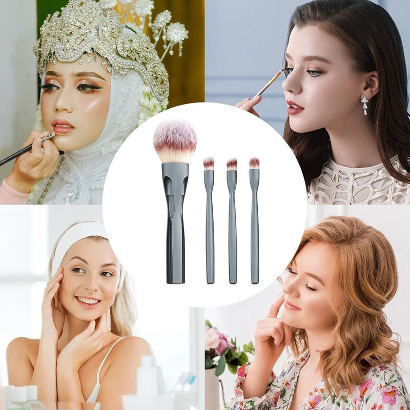 Makeup Brush Kit - 4-in-1 Magnetic Portable Synthetic - Eyeshadow Powder Brush Face Makeup,for Face Powder Blush Eyeshadow Blending Home Office Travel Outdoor Party - Image 4