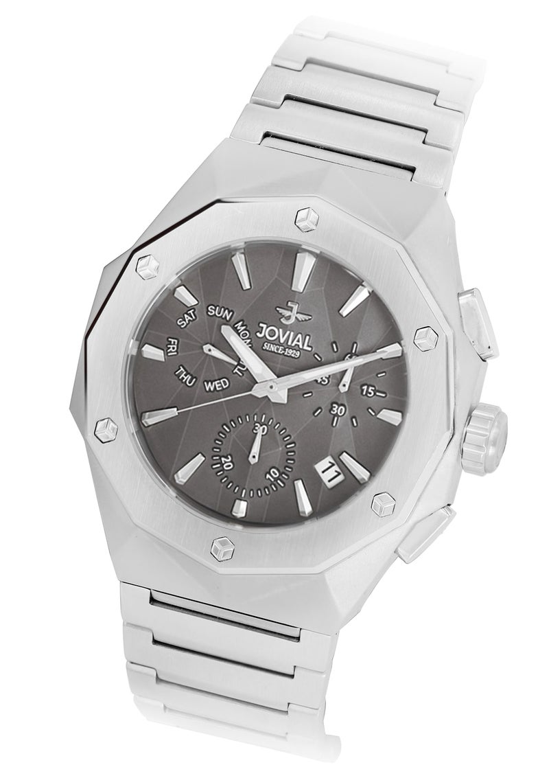 JOVIAL 1505GSMC02E  Stainless Steel Men's Watch, Bold Geometric Design, Grey Dial, Multifunction Movement, 45MM - Image 2