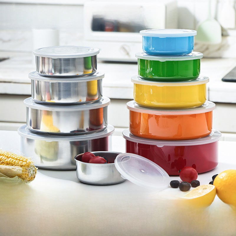 Stainless Steel Preservation Box Set of 5 Natural color [10-18cm five-piece set]] 