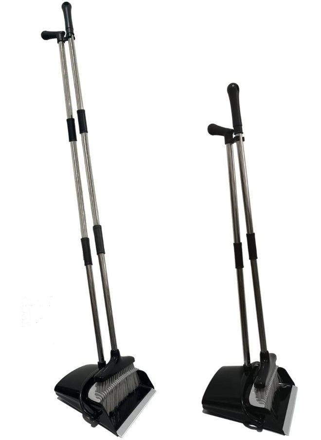 Xifando - Xifando Extendable Long Handle Broom and Dustpan Set, Stainless Lightweight Upright Standing Broom and Dustpan Combo for Kitchen Lobby Office Living Room Household Indoor or Outside - Image 1