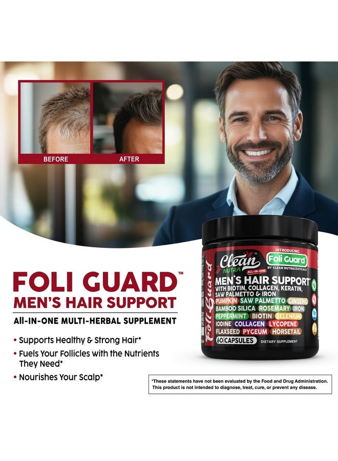 Clean Nutraceuticals Hair Growth Supplement For Men | Biotin Hair Vitamins Collagen Pumpkin Seed Saw Palmetto Iron Ginseng Bamboo Silica Rosemary Peppermint Keratin Selenium Iodine Flaxseed Horsetail Vitamin A C D3 E B12 - Image 3