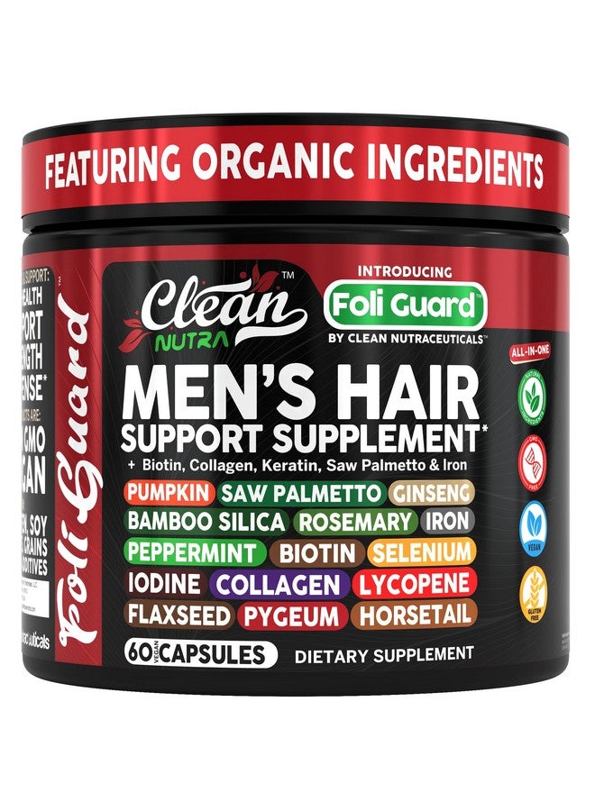 Clean Nutraceuticals Hair Growth Supplement For Men | Biotin Hair Vitamins Collagen Pumpkin Seed Saw Palmetto Iron Ginseng Bamboo Silica Rosemary Peppermint Keratin Selenium Iodine Flaxseed Horsetail Vitamin A C D3 E B12 - Image 1
