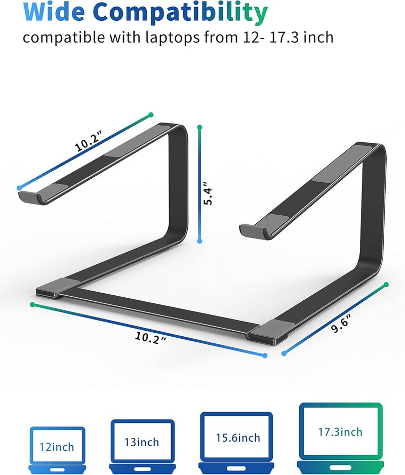 SOUNDANCE Laptop Stand for Desk, Metal Computer Riser, Heavy Stable PC Holder, Ergonomic Laptops Elevator for 12 to 17.3 Inches Notebook Computer, Black - Image 2