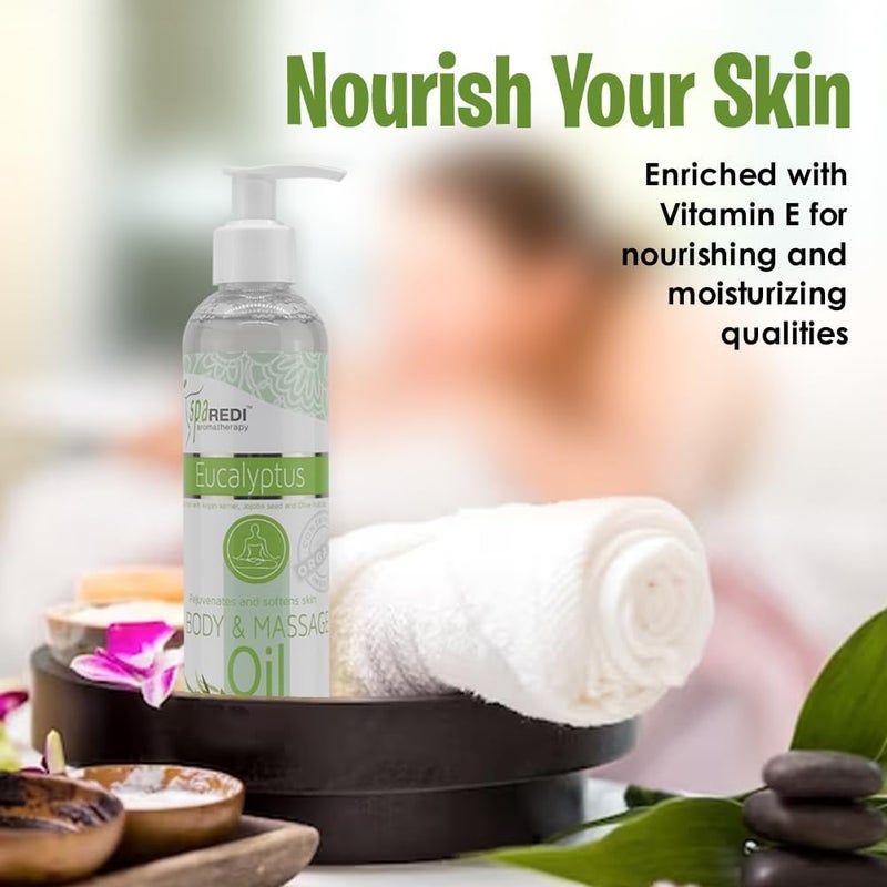 SPA REDI  Massage Oil Eucalyptus 8 Oz  Professional Full Body Massage Therapy Manicure Pedicure  Relax Sore Muscles and Repair Dry Skin Enhanced with High Absorption Oils and Vitamin E - Image 3