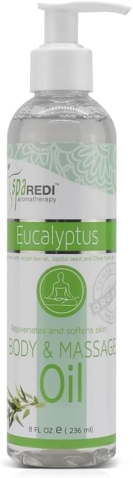 SPA REDI  Massage Oil Eucalyptus 8 Oz  Professional Full Body Massage Therapy Manicure Pedicure  Relax Sore Muscles and Repair Dry Skin Enhanced with High Absorption Oils and Vitamin E - Image 1