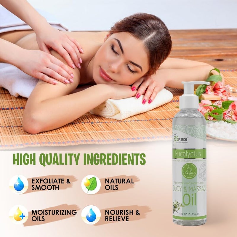 SPA REDI  Massage Oil Eucalyptus 8 Oz  Professional Full Body Massage Therapy Manicure Pedicure  Relax Sore Muscles and Repair Dry Skin Enhanced with High Absorption Oils and Vitamin E - Image 4