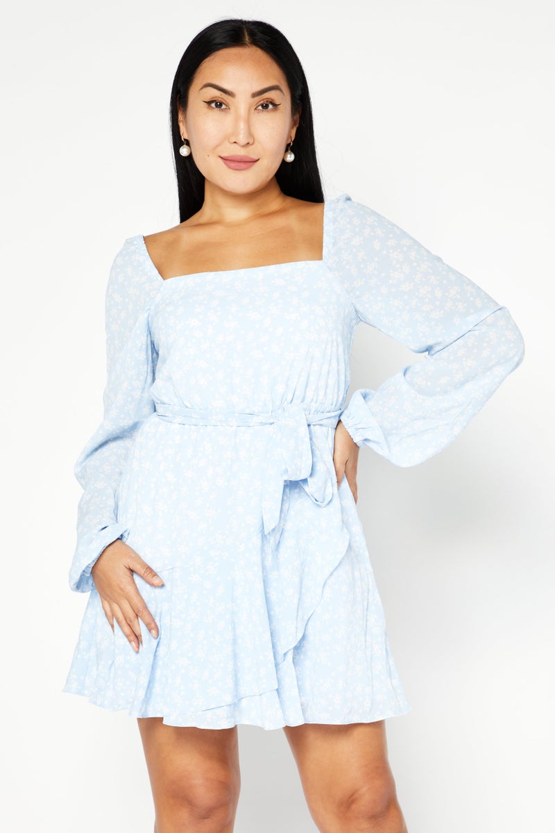 NA-KD Women Floral Print  Mini Dress, Blue - Image 4