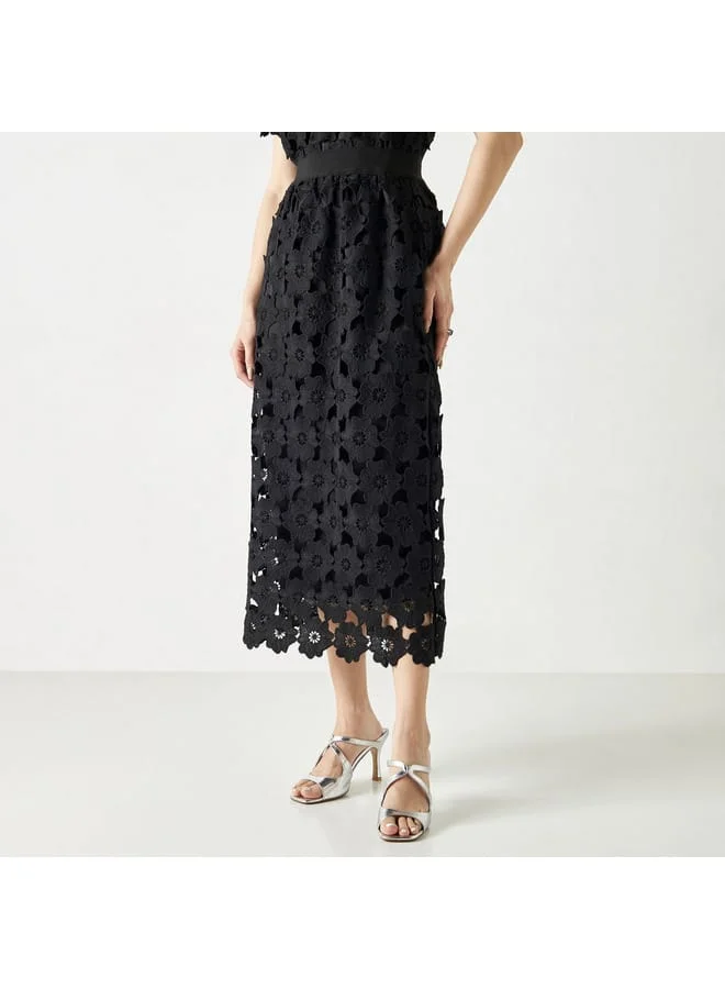 2Xtremz 2Xtremz Floral Lace Textured A-line Skirt with Elasticated Waist