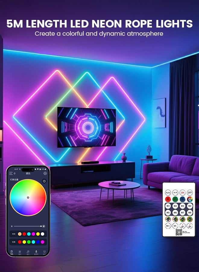 Lucky Kids LED Neon Rope Light 5M – Music Sync, RGB Custom Colors, APP & IR Remote Control, Timer, Flexible Neon Strip for Bedroom, Gaming Room, Party, Indoor/Outdoor Decoration - Image 2