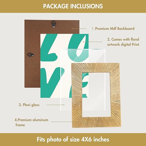 BEHOMA Antique Golden Metal Rectangular Photo Frame With Sunburst Design,Decorative Frames For Wall,Table,Living Room,Bedroom & Gifting,4X6 Inches,Best Gift For Birthday,Anniversary,Valentine's Day - Image 3