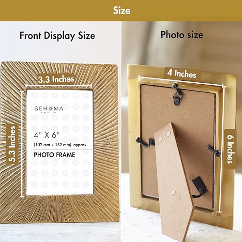 BEHOMA Antique Golden Metal Rectangular Photo Frame With Sunburst Design,Decorative Frames For Wall,Table,Living Room,Bedroom & Gifting,4X6 Inches,Best Gift For Birthday,Anniversary,Valentine's Day - Image 5