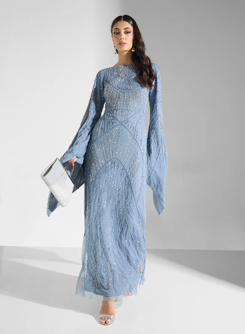 ماري Beaded Sleeve Evening Dress