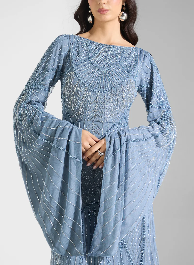 ماري Beaded Sleeve Evening Dress