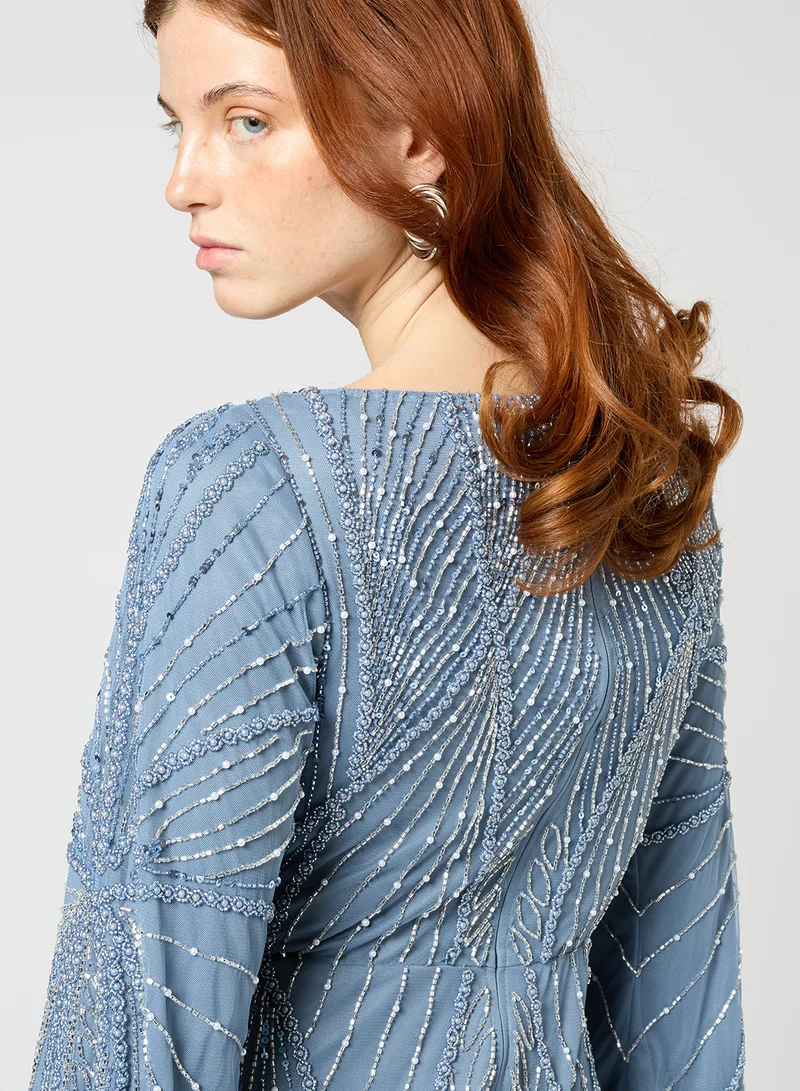 ماري Beaded Sleeve Evening Dress