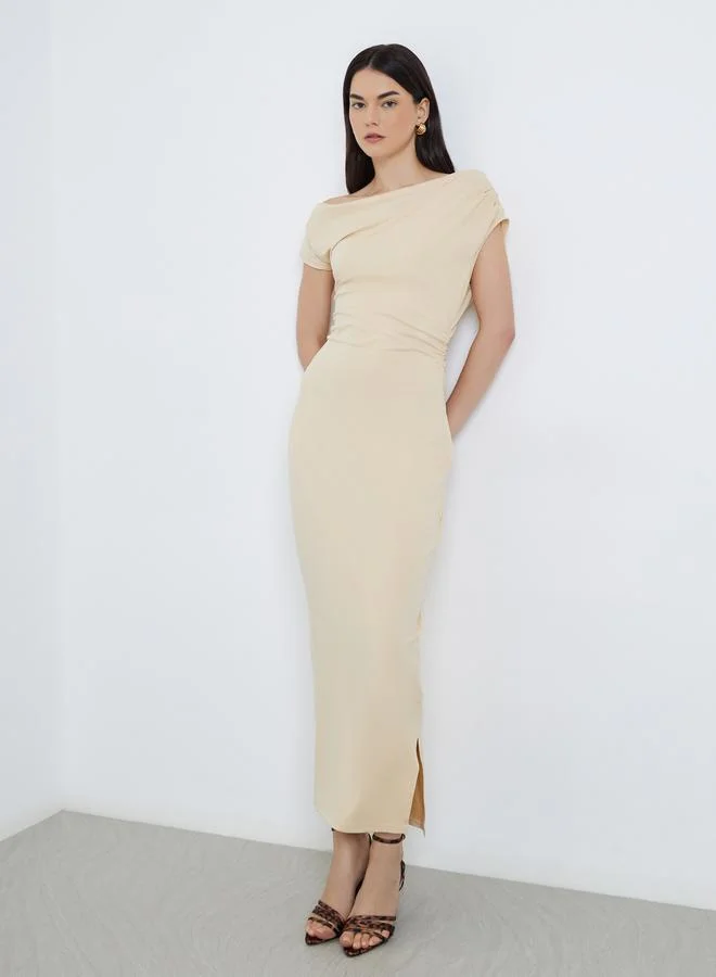 Take Two Take Two Solid Asymmetric Neck Bodycon Midi Dress