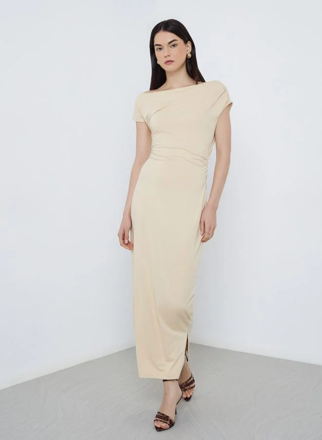 Take Two Take Two Solid Asymmetric Neck Bodycon Midi Dress
