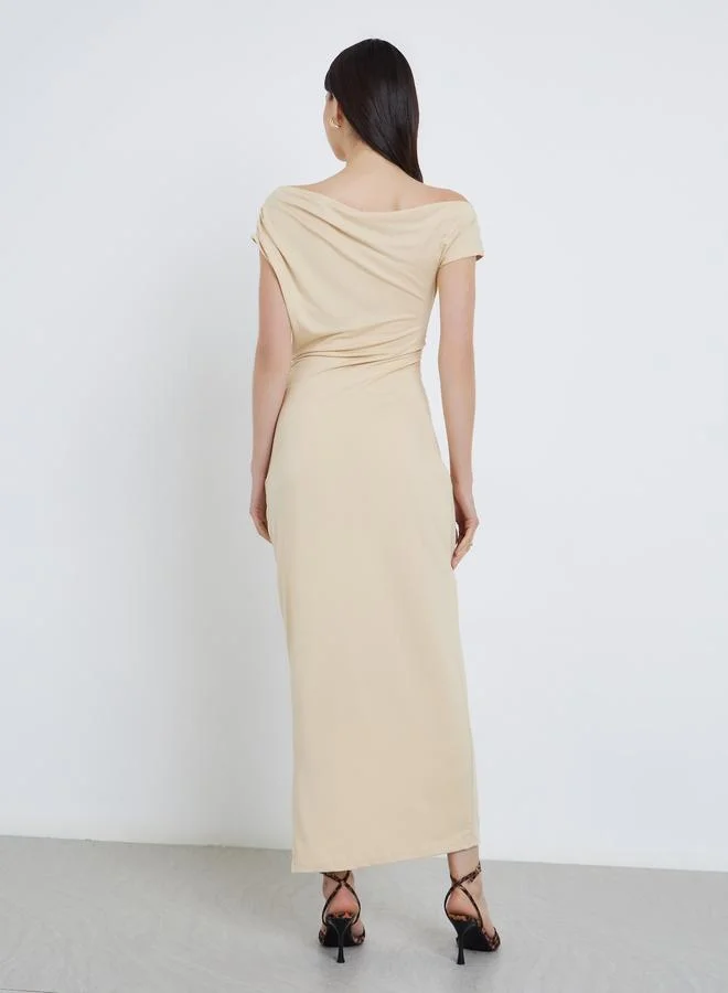 Take Two Take Two Solid Asymmetric Neck Bodycon Midi Dress