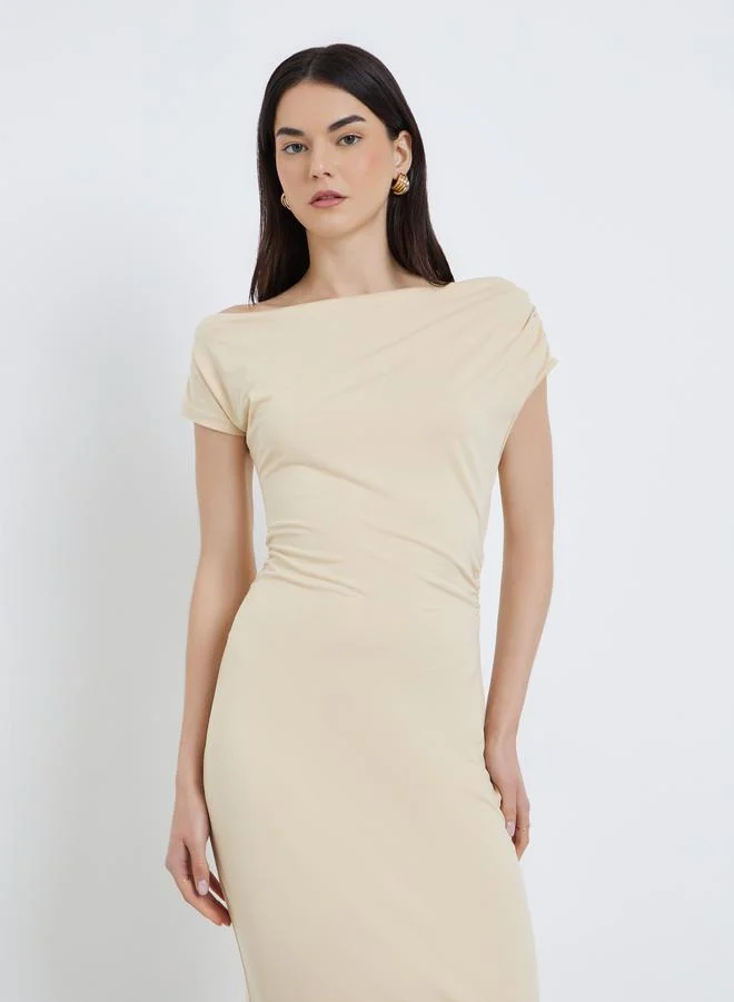 Take Two Take Two Solid Asymmetric Neck Bodycon Midi Dress