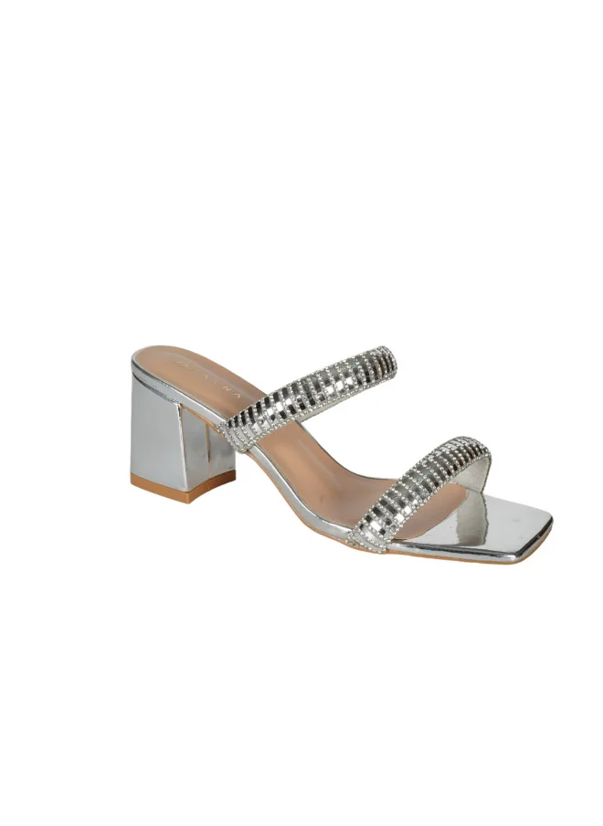 ZAYNA 221-97 Zayna Ladies  Fashion Mid Heel Slip on 3U888-6 Silver