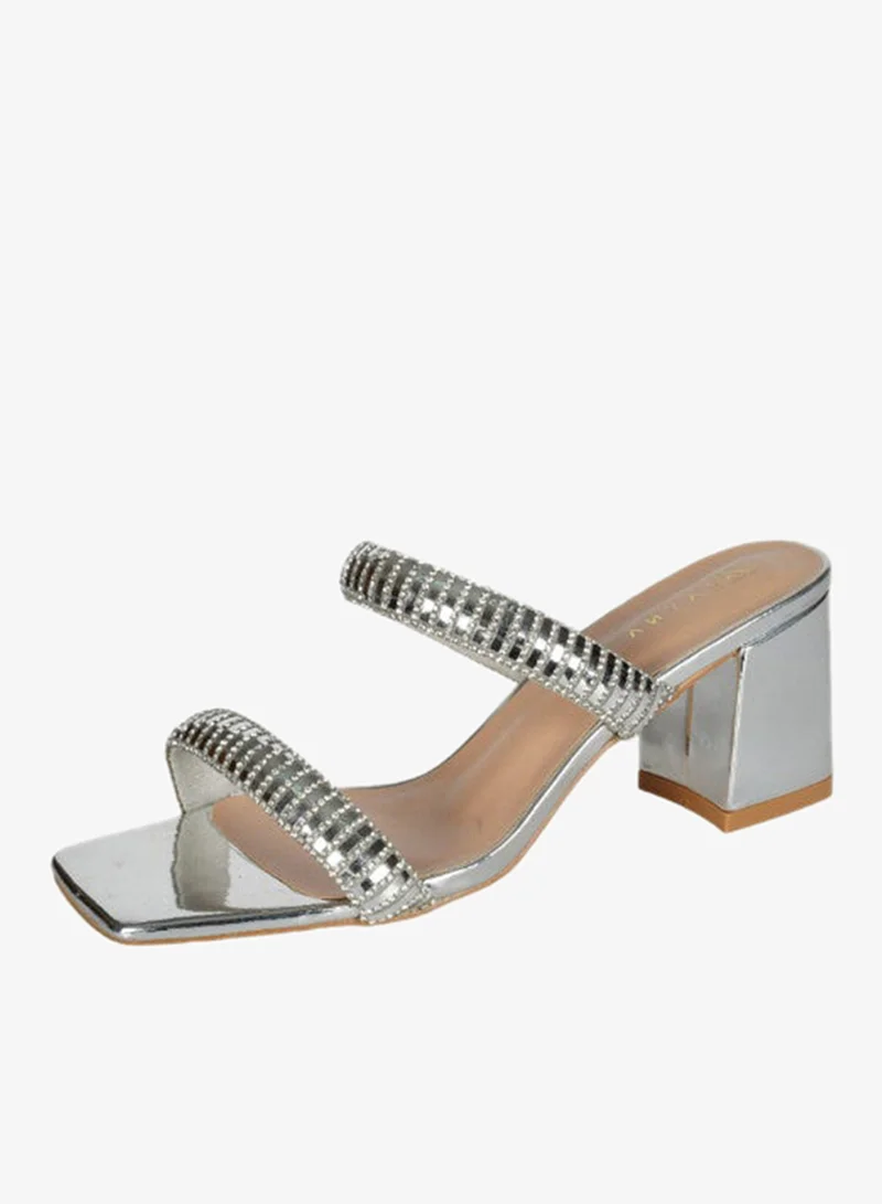 Zayna Silver 221-97 Zayna Ladies  Fashion Mid Heel Slip on 3U888-6 Silver for Women | Best Price UAE