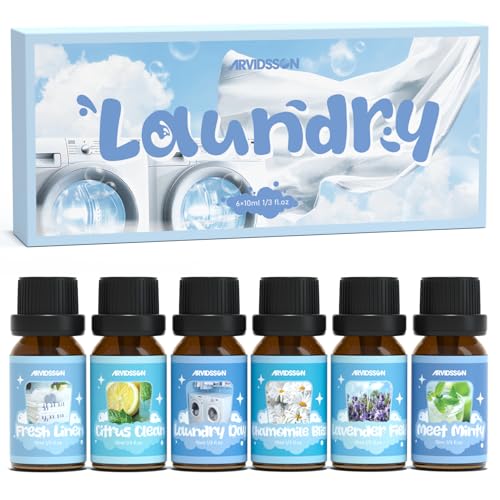 ARVIDSSON Laundry Collection Essential Oil Set Natural Clean Essential Oils for Diffuser Use with Wool Dryer Balls Fresh Linen Citrus Clean Laundry Day Chamomile Bliss Lavender Field Minty
