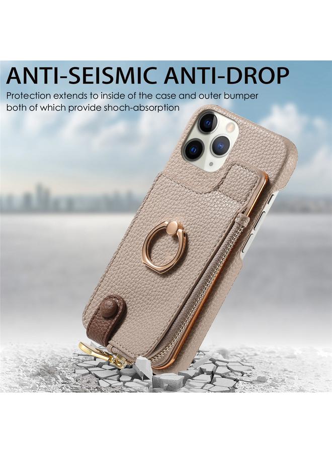 Zaboon Case For iPhone 11 Pro Max Litchi Leather Oil Edge Ring Zipper Wallet Back Phone Case - Image 2