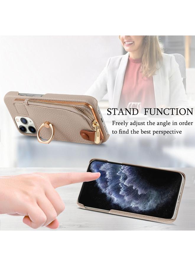 Zaboon Case For iPhone 11 Pro Max Litchi Leather Oil Edge Ring Zipper Wallet Back Phone Case - Image 5