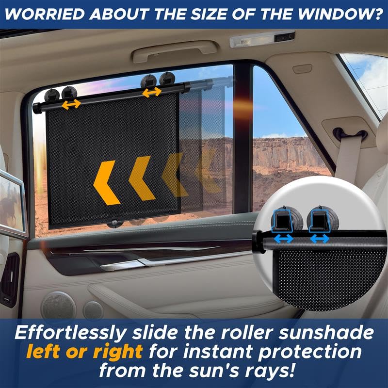 EcoNour ستائر نافذة EcoNour للسيارة للأطفال (عبوة 2) | ستارة نافذة قابلة للسحب لحماية الأطفال من الشمس في المقعد الخلفي | أغطية نوافذ السيارات للشاحنات | (20 بوصة × 22 بوصة) - Image 5