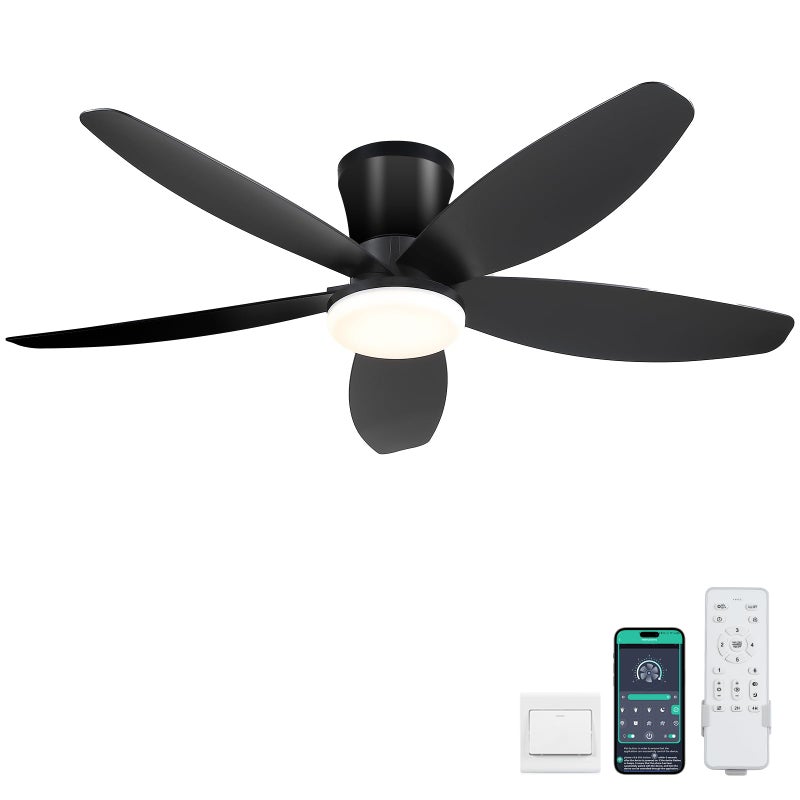 Surtime 42 Ceiling Fans with LightsLow Profile Ceiling Fan with Light and RemoteAPP ControlFlush MountDC ReversibleLED Dimmable Blakc Ceiling Fans for BedroomIndoorOutdoor Patio Use